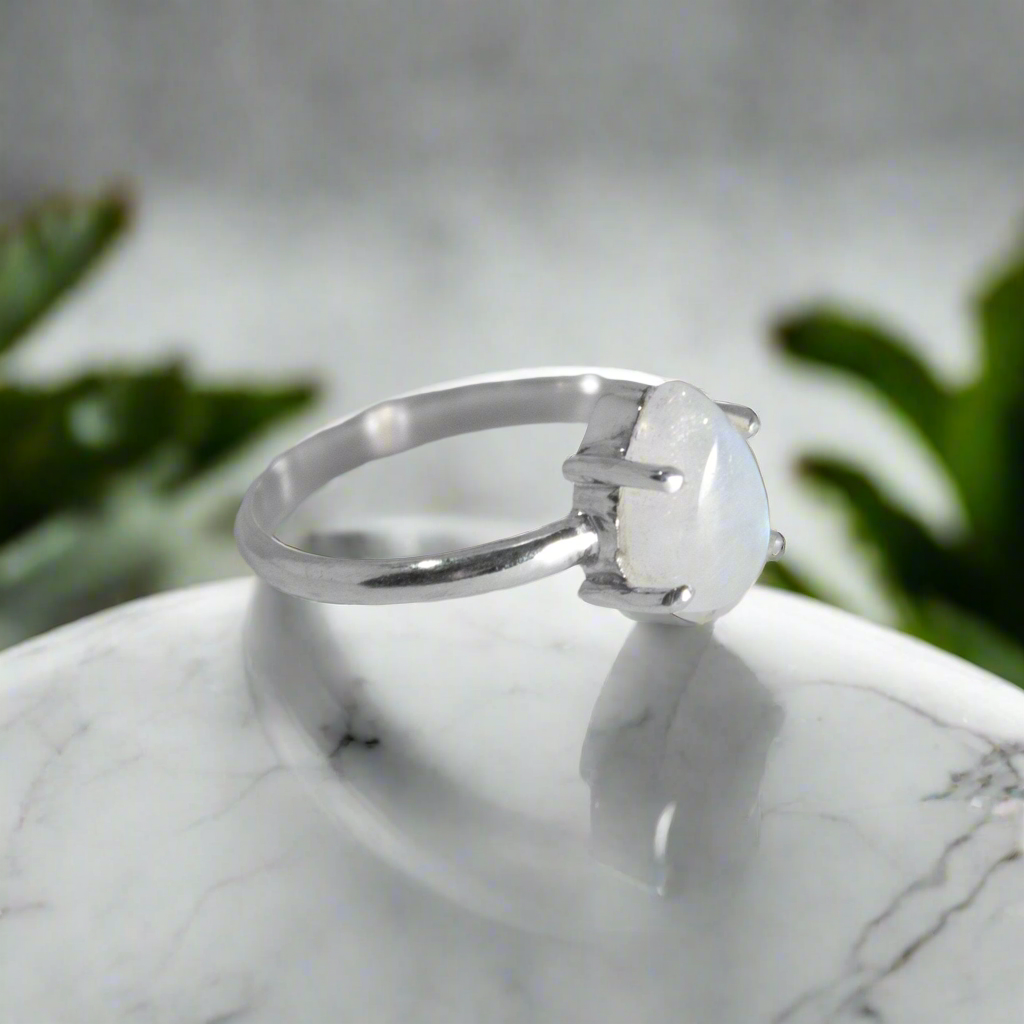 Luna Beam - Rainbow Moonstone Pear Claw Ring