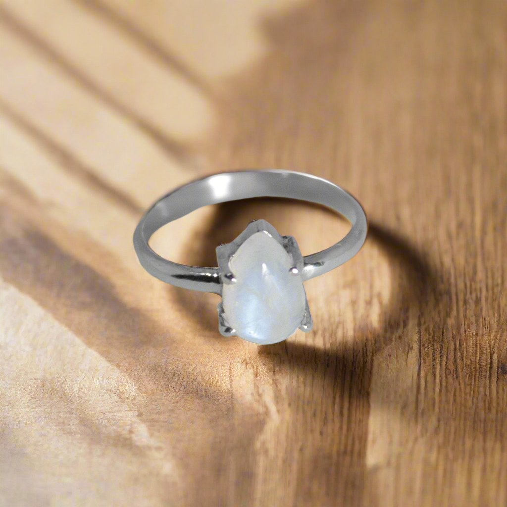 Luna Beam - Rainbow Moonstone Pear Claw Ring