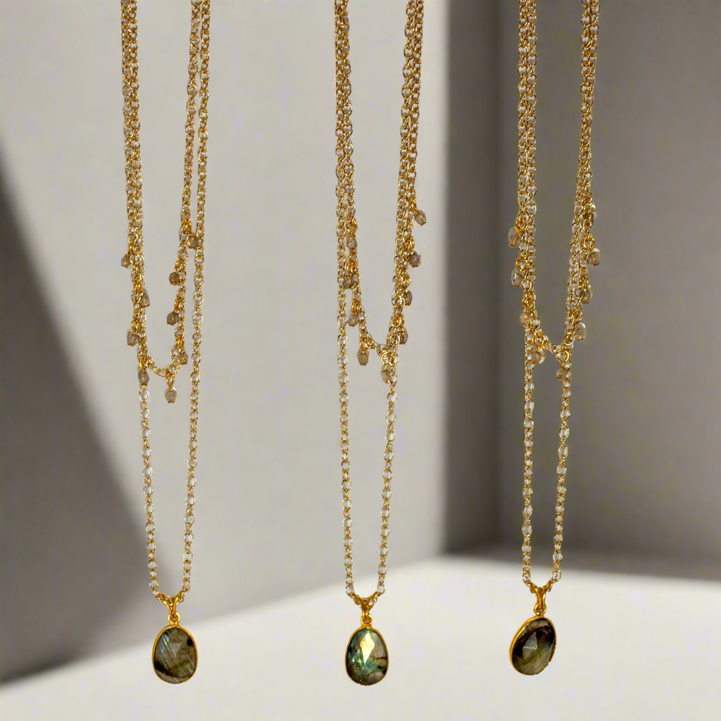 Golden Hour - Labradorite Pendant Layered Necklace