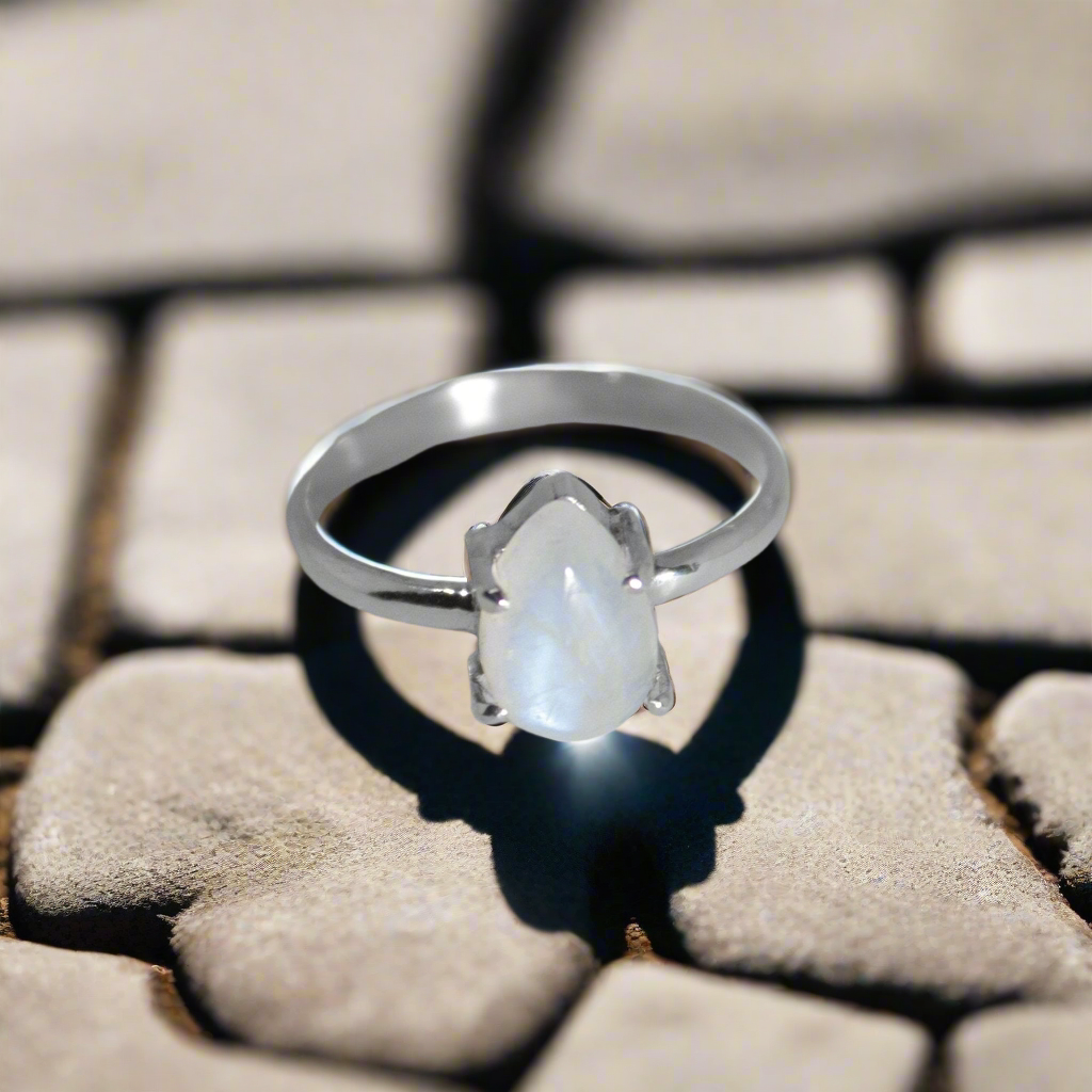 Luna Beam - Rainbow Moonstone Pear Claw Ring