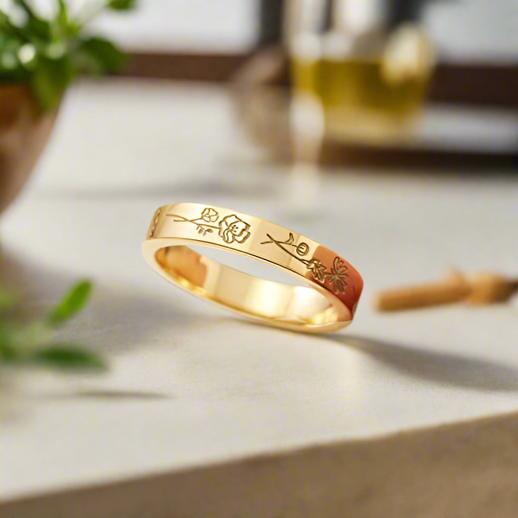 Flora Etched - Engraved Birth Flower Ring