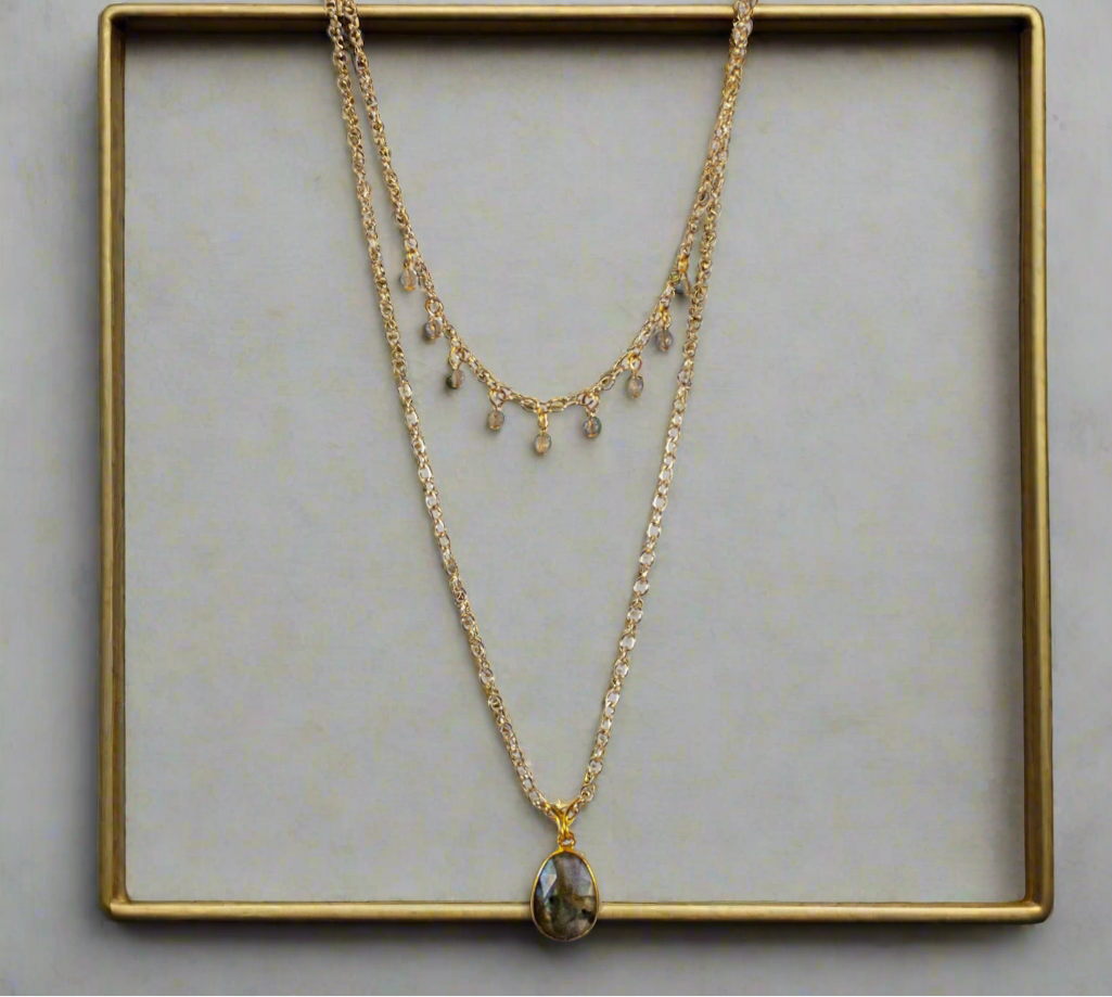 Golden Hour - Labradorite Pendant Layered Necklace