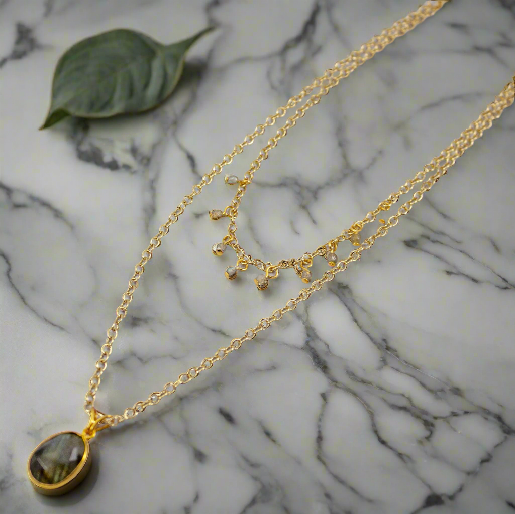 Golden Hour - Labradorite Pendant Layered Necklace