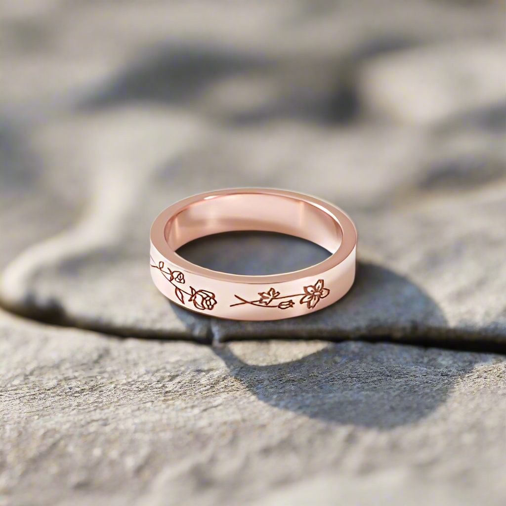 Flora Etched - Engraved Birth Flower Ring