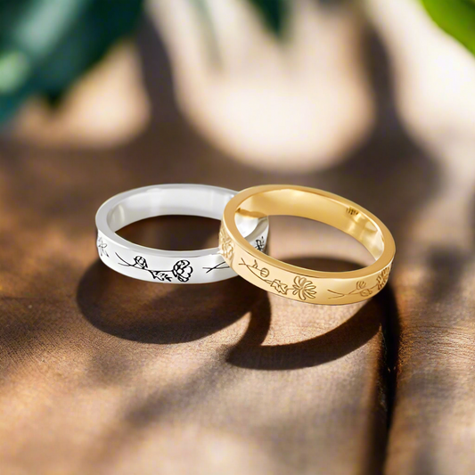 Flora Etched - Engraved Birth Flower Ring