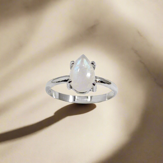 Luna Beam - Rainbow Moonstone Pear Claw Ring