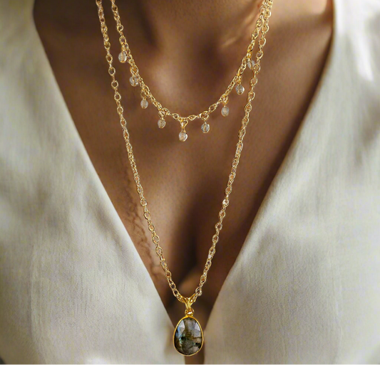 Golden Hour - Labradorite Pendant Layered Necklace